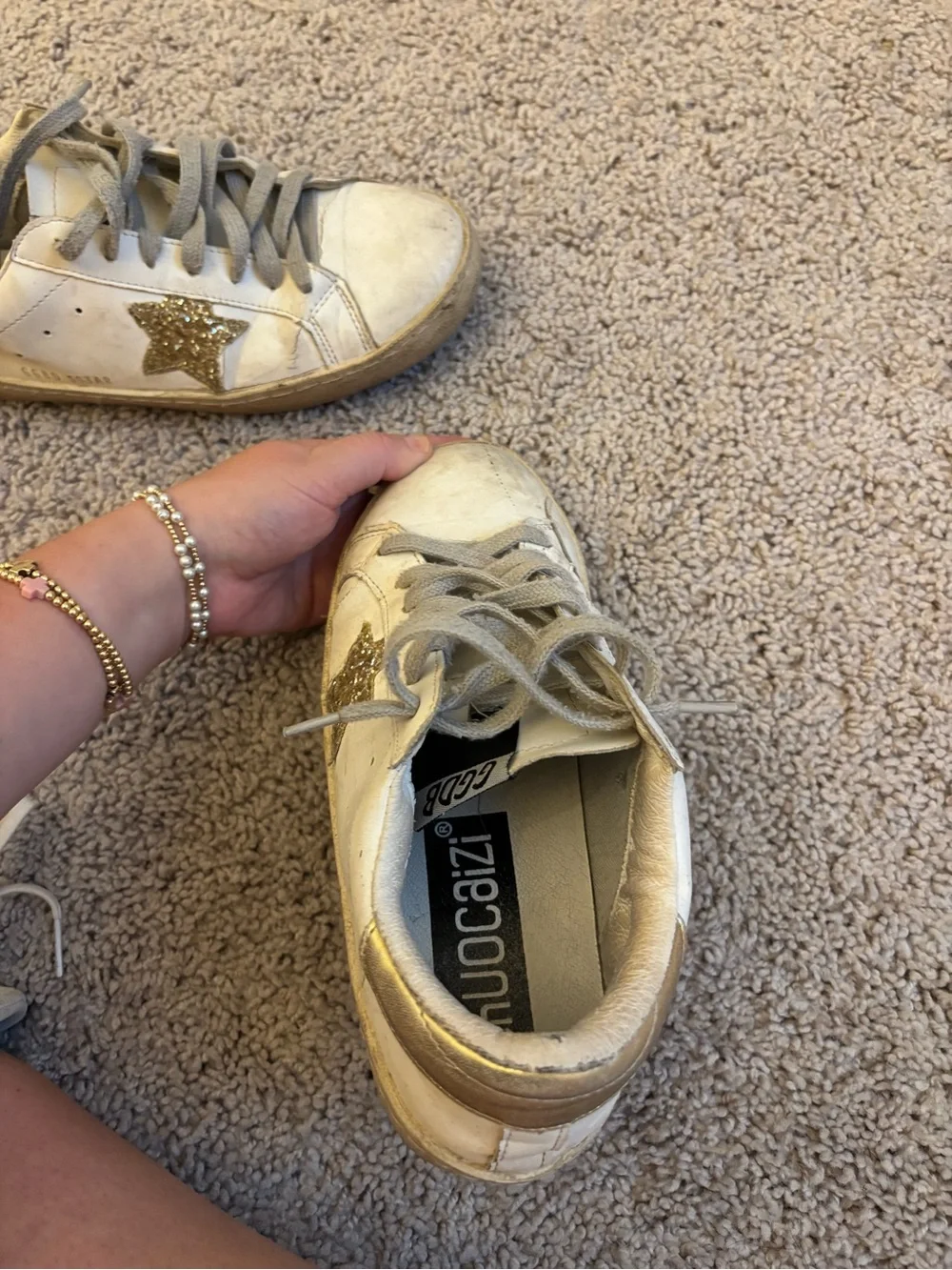 White Sneakers with Gold Glitter Star Accent